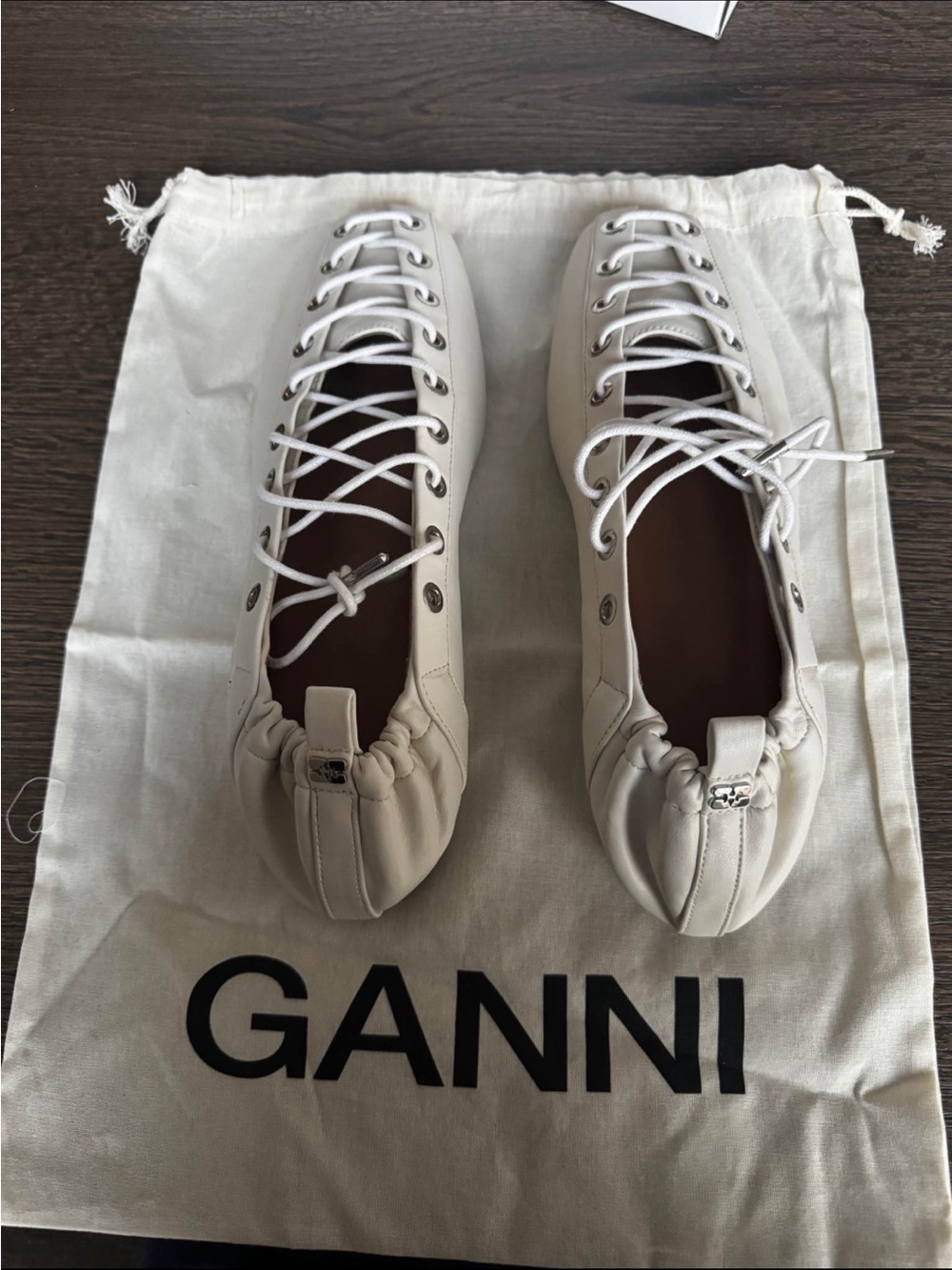 Ganni White Lace-Up Ballet-Inspired Flats - Picture 7 of 7